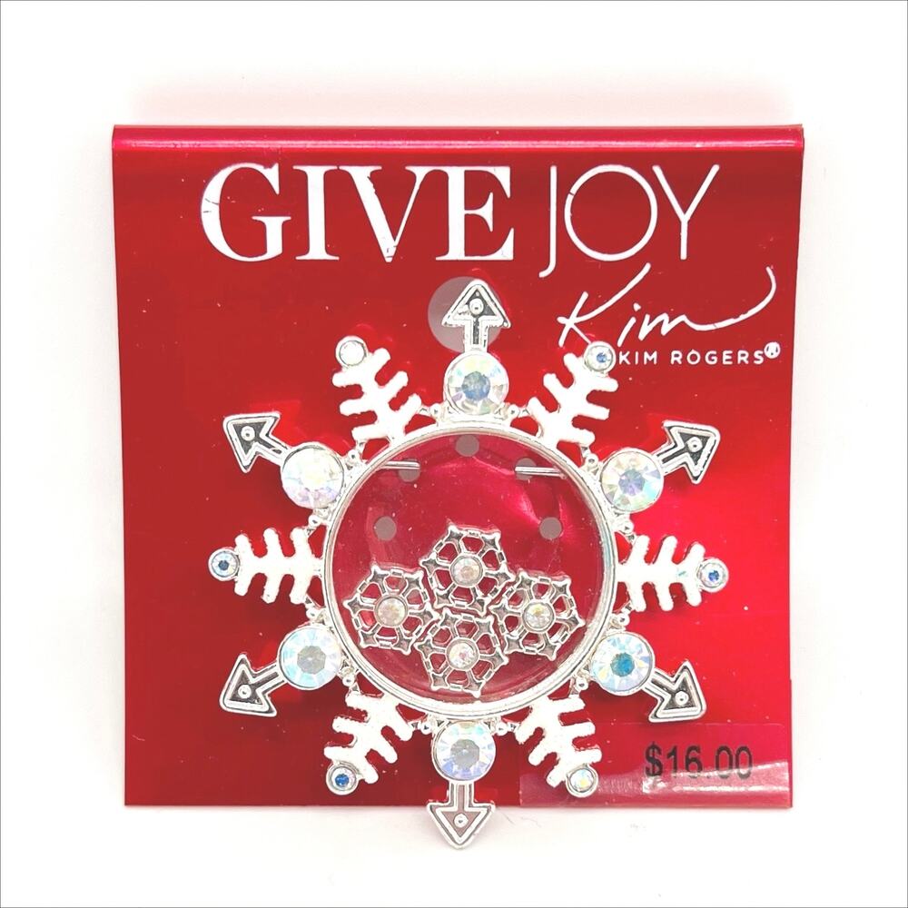 NEW Kim Rogers Give Joy Rhinestone Silver Tone Snowflake Brooch Pin